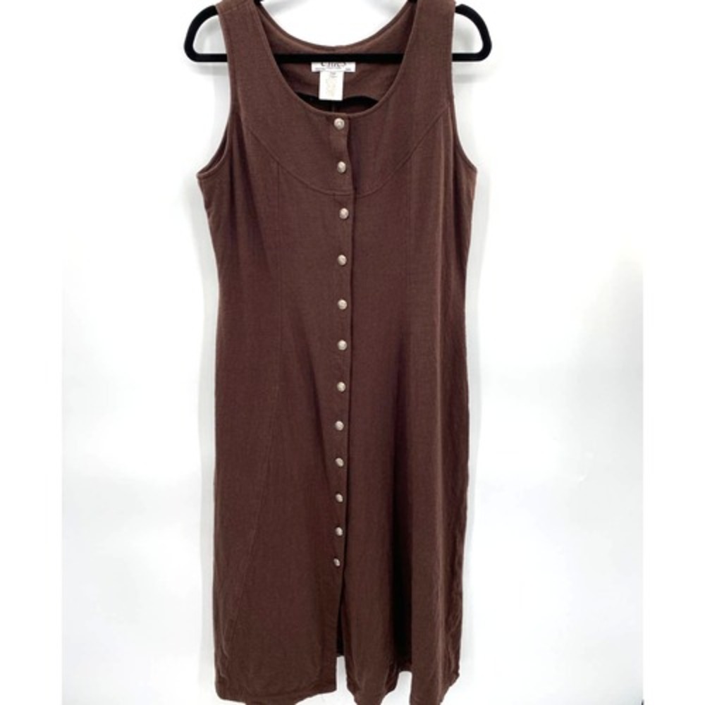 Vintage Clues Collections Maxi Dress 14P Brown Wool Polyester Button Front
